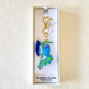 Haute Hippie Blue & Green Beaded Hummingbird Key Chain / Bag Charm